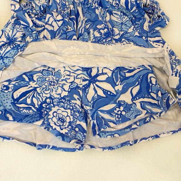 Lilly Pulitzer Riviera Smocked Romper Womens XS Blue Tang Skort Tie Straps Beach - Picture 7 of 13